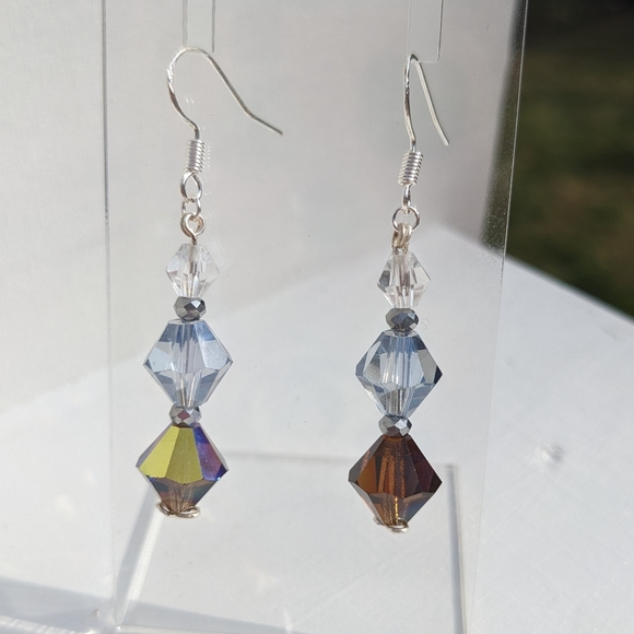 Artisan Sparkly Bi-Cone Czech Glass Beaded Earrings Handmade Beautiful - Picture 7 of 10